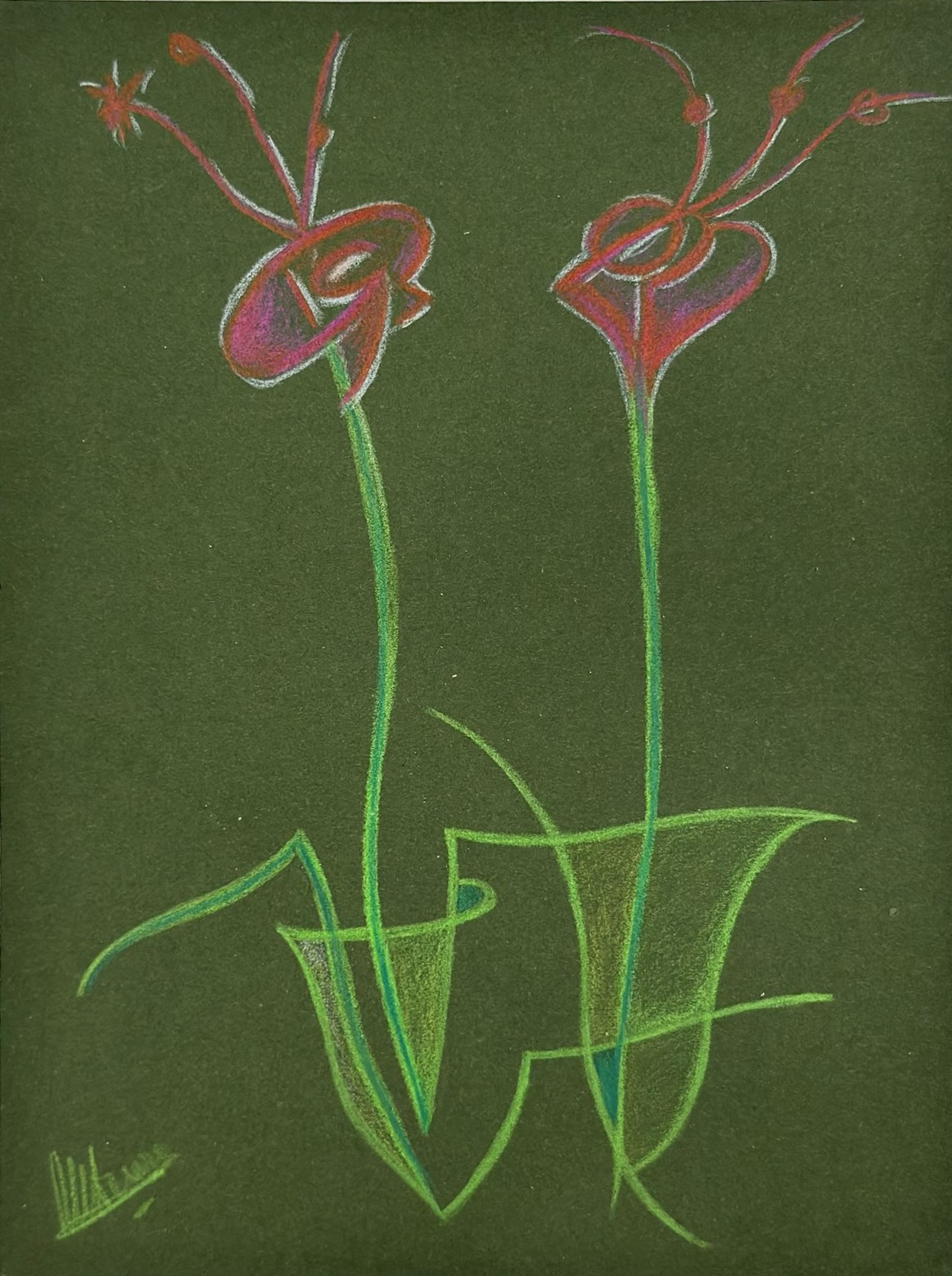 Jarrón con flores con fondo verde por Neus Daura